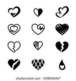 Icono de conjunto de ilustraciones vectoriales de corazones