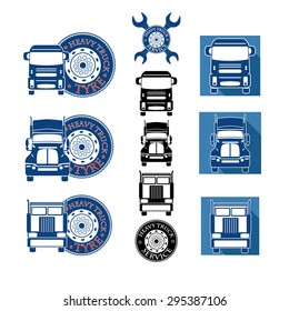 vector illustration set heavy truck automobile service for trade or tire business