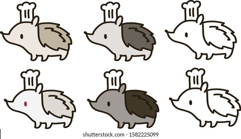 Vector illustration set of a hedgehog cook