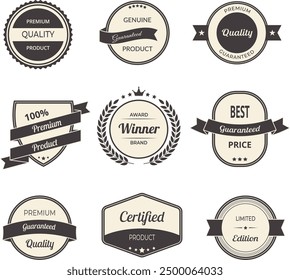 Vector illustration set of high premium quality tags, badges and ribbon banners in vintage style. Ideal for premium product labels and award seals.