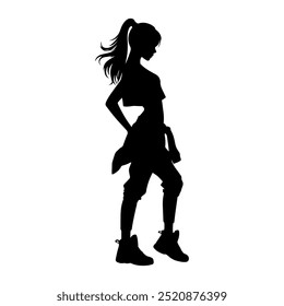 Vector illustration. Set of hip-hop dancer girls. Black silhouette on white background.