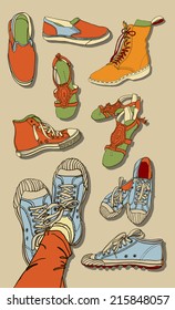 Vector illustration Set of hipster Cartoon Shoes