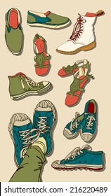 Vector illustration Set of hipster Cartoon Shoes