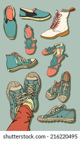 Vector illustration Set of hipster Cartoon Shoes