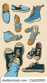 Vector illustration Set of hipster Cartoon Shoes