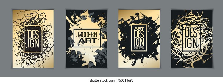 vector illustration. a set of hipster frames modern art golden sweeping elements for design strokes and paint stains. set of frames