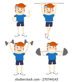 Vector illustration Set of Hipster funny sportsmen doing exercises. Flat style