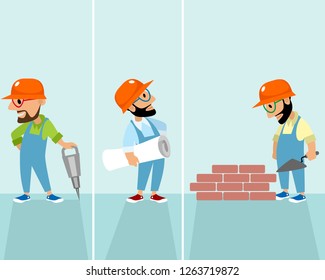 Vector illustration of a set of hipsters builders