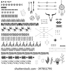 Vector illustration of a set of hobemian and ethnic seamless brushes and other design elements