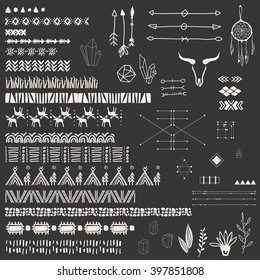 Vector illustration of a set of hobemian and ethnic seamless brushes and other design elements