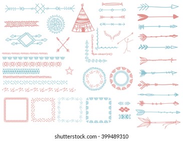Vector illustration of a set of hobemian and ethnic seamless brushes and other design elements