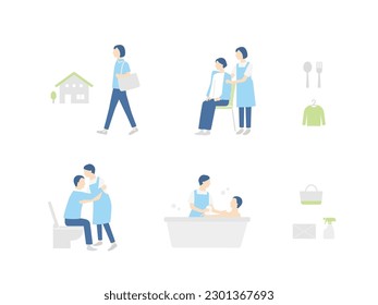 Vector illustration set. home helper work scenes.