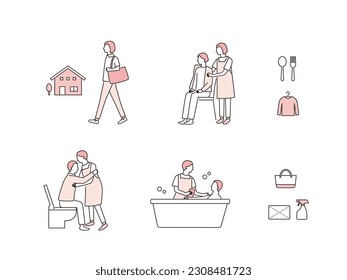 Vector illustration set. home helper work scenes.