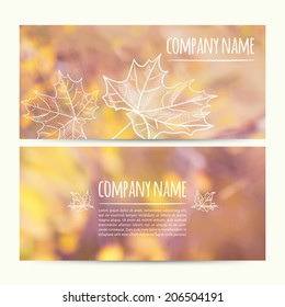 vector illustration. Set of  horizontal autumn banners  with blurred  background and  sketch- maple-leaf