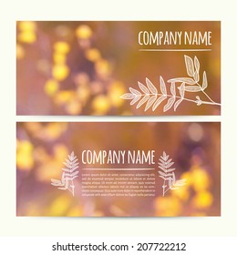vector illustration. Set of  horizontal autumn banners  with blurred  background and  sketch - rowan leaf