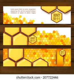 vector illustration. Set of   horizontal autumn banners  with honeycomb