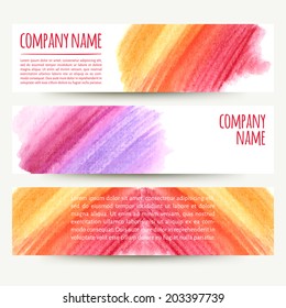 vector illustration. Set of horizontal banners with watercolor texture