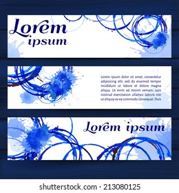 vector illustration. Set of horizontal banners with watercolor texture