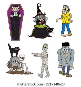 Vector illustration set of horror characters