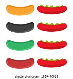 Vector illustration set of hotdog making materials, namely sausage and bread, restaurant and culinary themes. suitable for advertising food products
