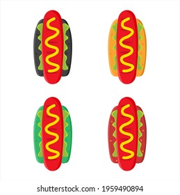 Vector illustration set of hotdog seen from above with cheese and tomato sauce, restaurant and culinary theme. suitable for advertising food products