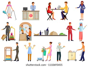 vector illustration of set of Hotel and Restaurant service industry staff, chef, waiter and reciptionist