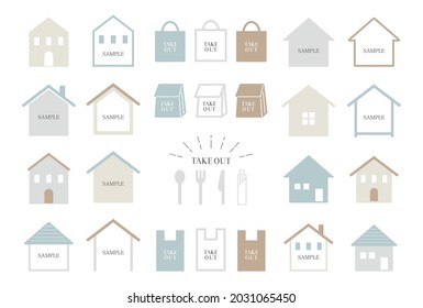 Vector Illustration Set Of House And Takeout Bag Icons