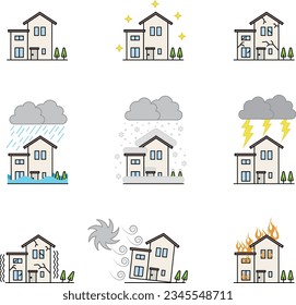 Vector Illustration Set Houses Affected by Disasters