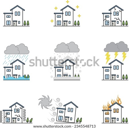 Vector Illustration Set of Houses Affected by Disasters