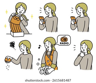 Vector illustration set of housewives using money and smartphone