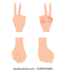 Vector illustration of a set of human hands showing victory or peace sign