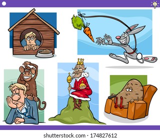 Vector Illustration Set of Humorous Cartoon Concepts or Ideas and Metaphors with Funny Characters