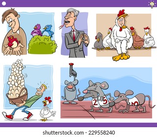 Vector Illustration Set of Humorous Cartoon Concepts or Ideas and Metaphors with Funny Characters