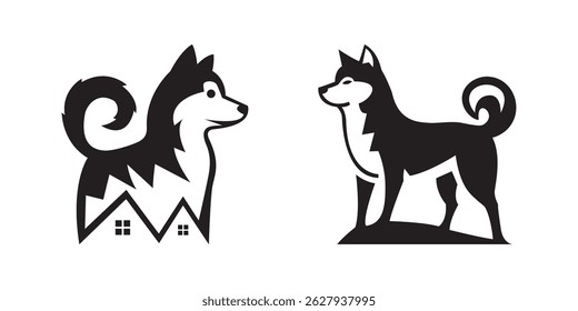 Conjunto de ilustrações vetoriais de silhuetas husky