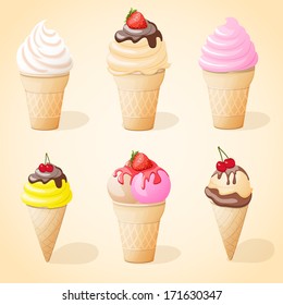 vector illustration set of ice cream in waffle cup - eps10