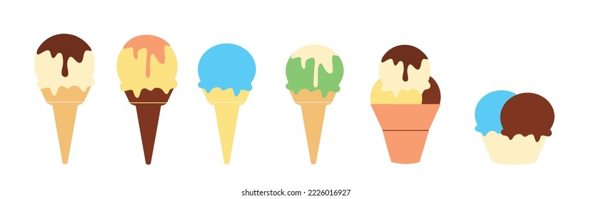Vektorgrafik Set von Eis Waffelkegel, verschiedene Geschmacksrichtungen.