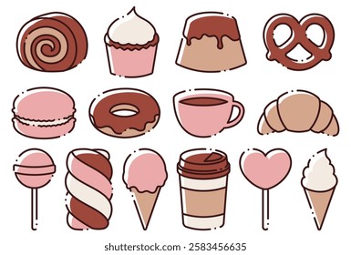 vector illustration set of ice cream, sweets and drinks