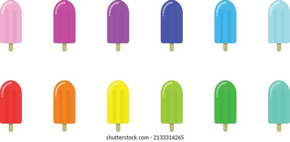 Ilustración vectorial con conjunto de helados en diferentes colores 