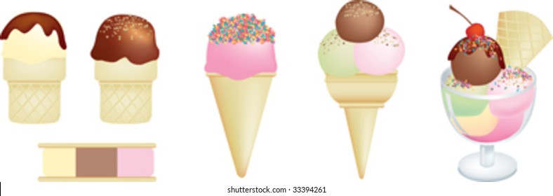 vector illustration of a set of ice creams