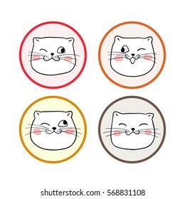 Vector illustration set icon design of head outline cute cat.Draw doodle style.