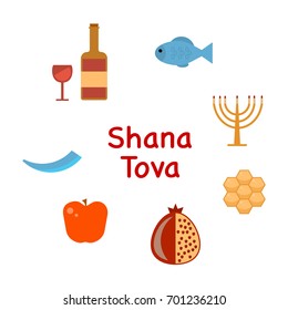 Vector illustration. Set of icon for Jewish New Year. Traditional symbols of Jewish culture. 
