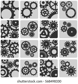 Vector illustration. Set icons black mechanical gears on a white background. contoured silhouette