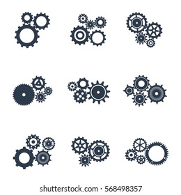 Vector illustration. Set icons black mechanical gears on a white background. contoured silhouette