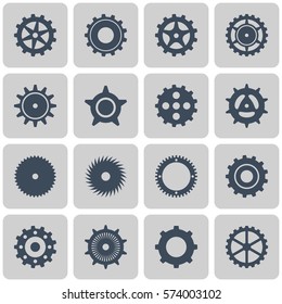 Vector illustration. Set icons black mechanical gears on a white background. contoured silhouette