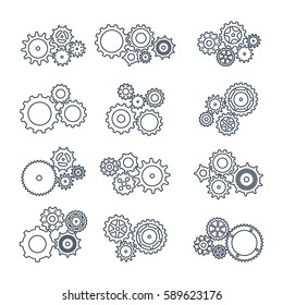 Vector illustration. Set icons black mechanical gears on a white background. contoured silhouette