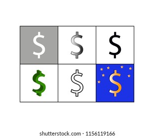 Vector illustration of set of icons with dollar currency symbol