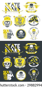 vector illustration set of icons to the extreme brand of street shops or festivals skateboarding competitions, Vintage creative design graphics for T-shirts