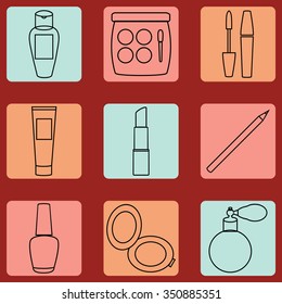 Vector illustration. Set of icons with the image of cosmetics.