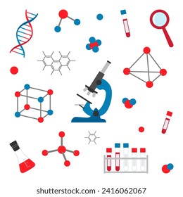 Vector illustration. Set of icons on the theme of DNA, blood test. Chemistry. Medicine.