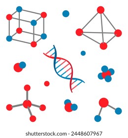 Ilustración vectorial. Conjunto de iconos sobre el tema del ADN, moléculas. Química. Medicina